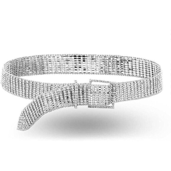 Women Rhinestone Belt Silver Bling Crystal Waist Chain for Wedding Party main image 8